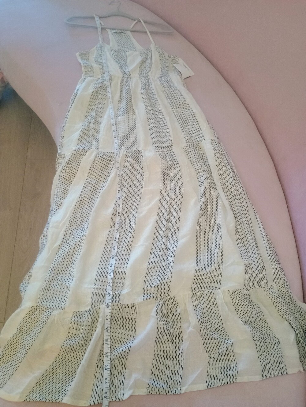 Liverpool Charcoal Thread Striped Cream Maxi Dress Adjustable Spaghetti Straps - Picture 9 of 9